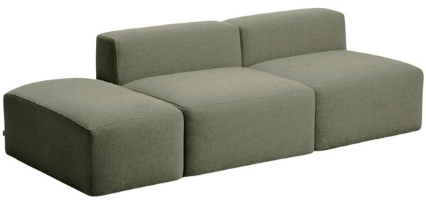 Kave Home Zelená trojmístná pohovka Blok 240 cm s pufem