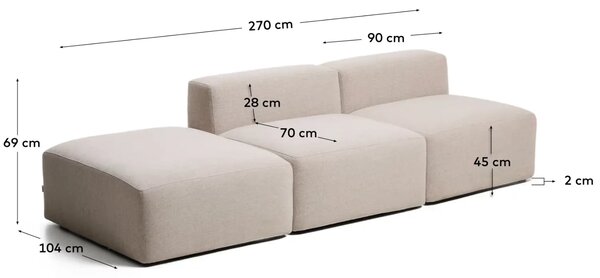 Kave Home Zelená trojmístná pohovka Blok 270 cm s pufem