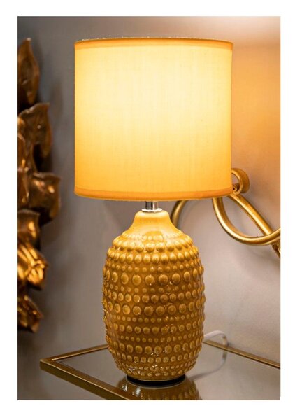 Keramická stolní lampa v hořčicové barvě s textilním stínidlem (výška 30,5 cm) Points – Mauro Ferretti