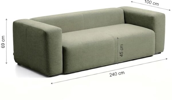 Kave Home Zelená trojmístná pohovka Blok 240 cm