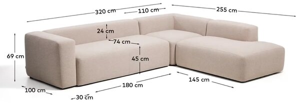 Kave Home Zelená rohová pohovka Blok 320 cm, pravá