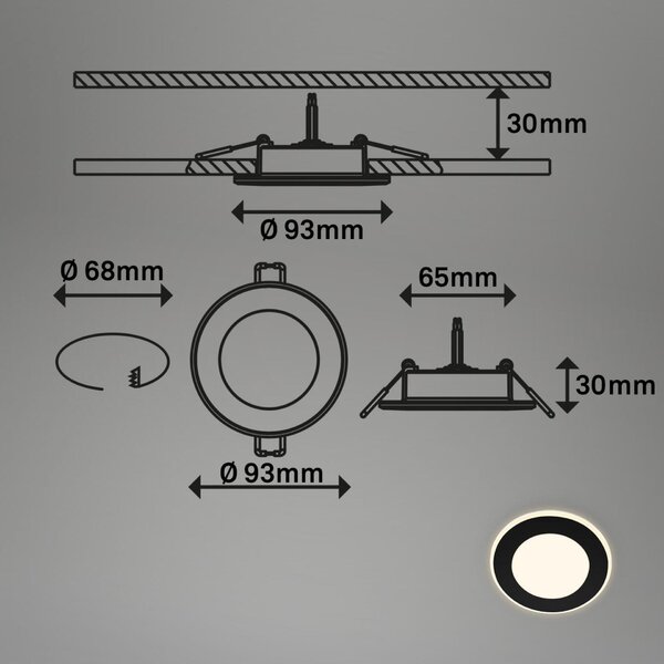 BRILONER Gima 3ks sada LED vestavné bodové svítidlo, 3 krokové ovládání, černá 7988035