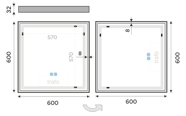 Nimco LED zrcadlo 27W, 60x60 cm se dvěma dotykovými senzory