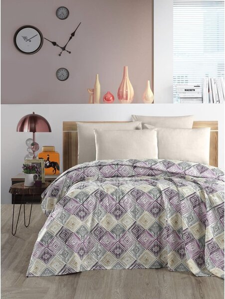Fialovo-krémový bavlněný přehoz 200x230 cm Pique – Mila Home