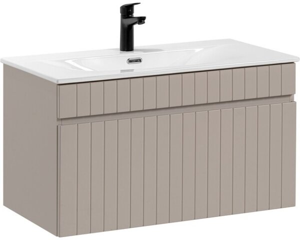 Comad Koupelnová sestava Iconic 80 cm se zápustným umyvadlem, skříňkami a zrcadlem kašmír/bílá