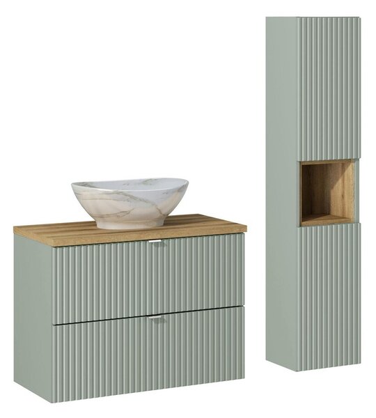 Comad Koupelnová sestava Line Reed Green 80 cm se skříňkami a umyvadlem zelená/dub evoke
