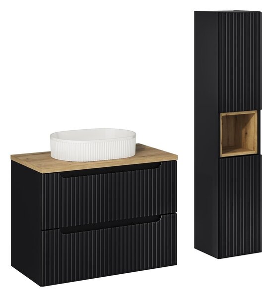 Comad Koupelnová sestava Nova Black 80 cm s umyvadlem, deskou a skříňkami černá/dub evoke