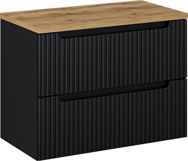 Comad Koupelnová sestava Nova Black 80 cm s umyvadlem, deskou a skříňkami černá/dub evoke