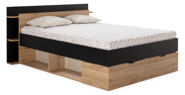 Dvoulůžková postel v dekoru dubu s úložným prostorem bez roštu v černo-přírodní barvě 160x200 cm Albo – Marckeric