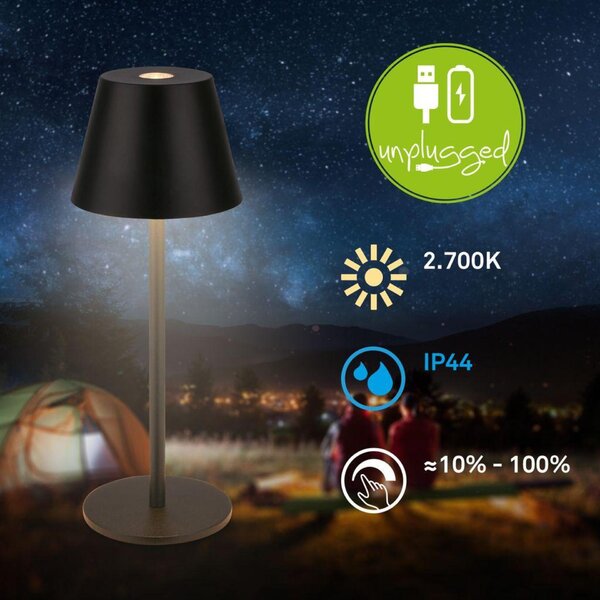 BRILONER Kiki Nano stolní lampička - 1,5W, 130lm, nabíjecí, LED, stmívatelné, teplá bílá, černá 7653015