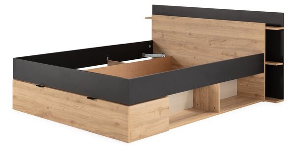 Dvoulůžková postel v dekoru dubu s úložným prostorem bez roštu v černo-přírodní barvě 160x200 cm Albo – Marckeric