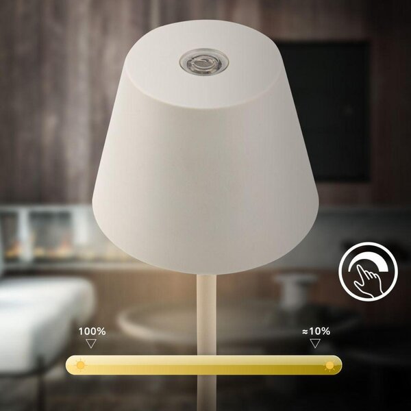 BRILONER Kiki Nano stolní lampička - 1,5W, 130lm, nabíjecí, LED, stmívatelné, teplá bílá, bílá 7653016