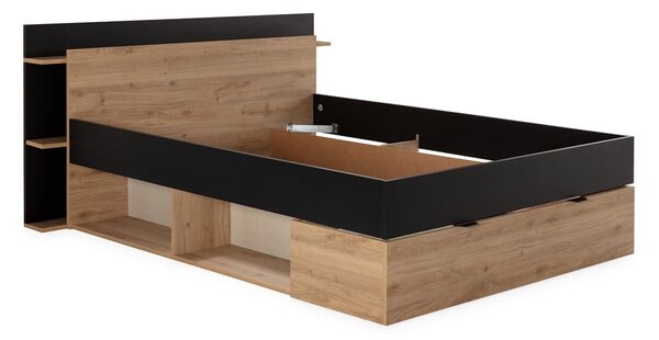 Dvoulůžková postel v dekoru dubu s úložným prostorem bez roštu v černo-přírodní barvě 160x200 cm Albo – Marckeric