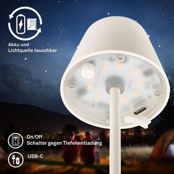 BRILONER Kiki Nano stolní lampička - 1,5W, 130lm, nabíjecí, LED, stmívatelné, teplá bílá, bílá 7653016