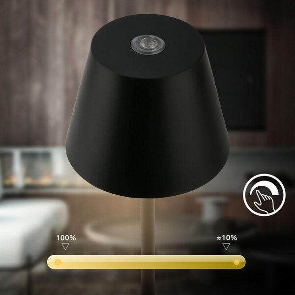 BRILONER Kiki Nano stolní lampička - 1,5W, 130lm, nabíjecí, LED, stmívatelné, teplá bílá, černá 7653015