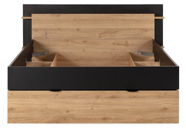 Dvoulůžková postel v dekoru dubu s úložným prostorem bez roštu v černo-přírodní barvě 160x200 cm Albo – Marckeric