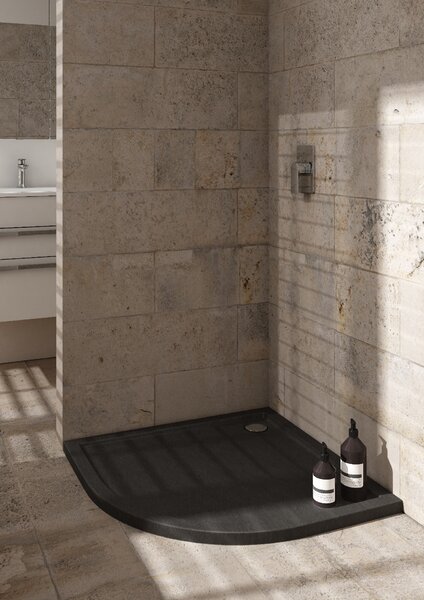 Schedpol Caspar New Black Stone půlkruhová sprchová vanička 80x80 cm černá 3.2333/C/ST