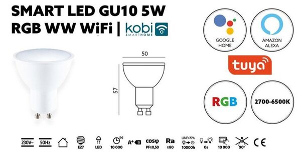 SMART LED ŽÁROVKA 5W GU10 RGB WW WiFi