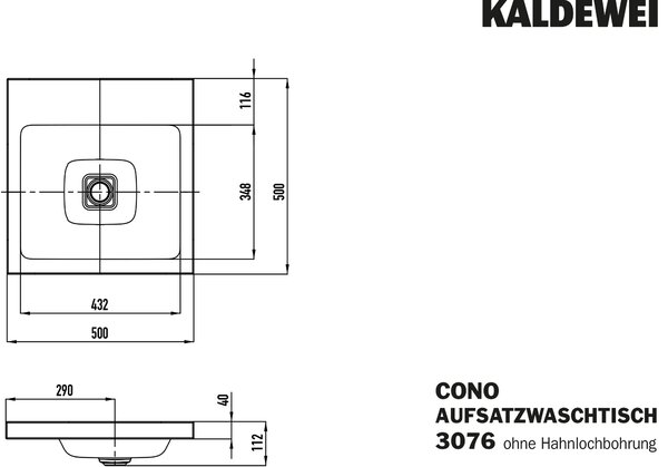 Kaldewei Cono umyvadlo 50x50 cm čtvercový na pult bílá lesk 908306003001