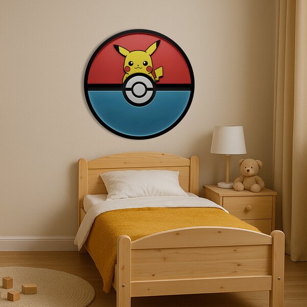 Dřevěný Svíticí obraz s UV potiskem - Pokémon Pikachu