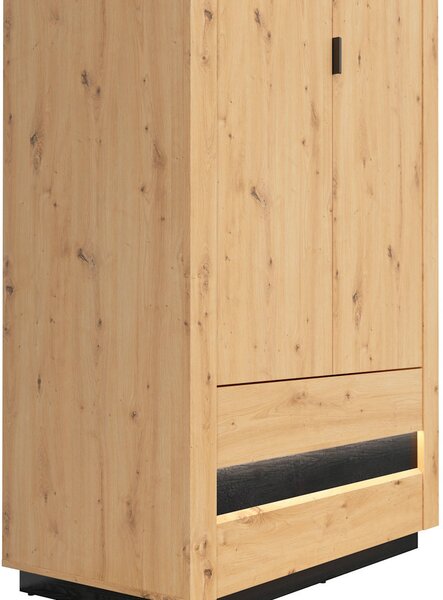 Šatní skříň BRW Ostia SZF2D2S (dub artisan + dub černý) (s LED osvětlením)