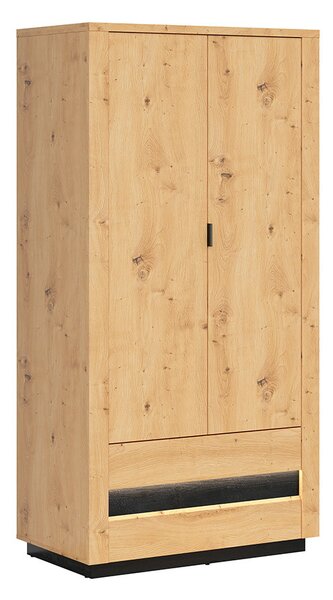 Šatní skříň BRW Ostia SZF2D2S (dub artisan + dub černý) (s LED osvětlením)