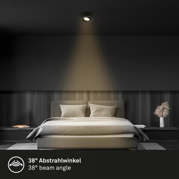 BRILONER LED vestavné / přisazené bodové svítidlo – pr.90mm, stmívatelné, 5W, 230V, teplá bílá, nastavitelné, černá 7990015