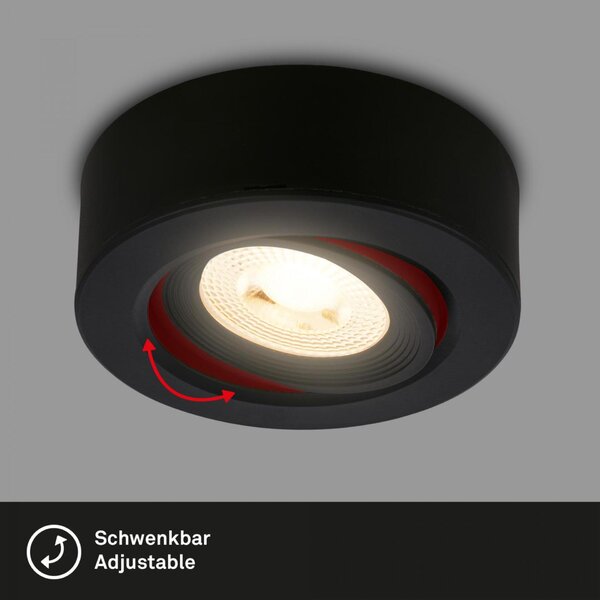 BRILONER LED vestavné / přisazené bodové svítidlo – pr.90mm, stmívatelné, 5W, 230V, teplá bílá, nastavitelné, černá 7990015