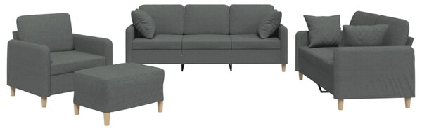 4dílná sedací souprava s polštáři tmavě šedá textil 3202079