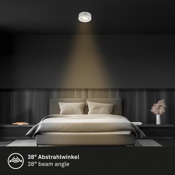BRILONER LED vestavné / přisazené bodové svítidlo – pr.90mm, 5W, 230V, teplá bílá, nastavitelné, matný chrom 7991014