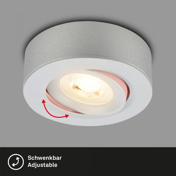BRILONER LED vestavné / přisazené bodové svítidlo – pr.90mm, 5W, 230V, teplá bílá, nastavitelné, matný chrom 7991014