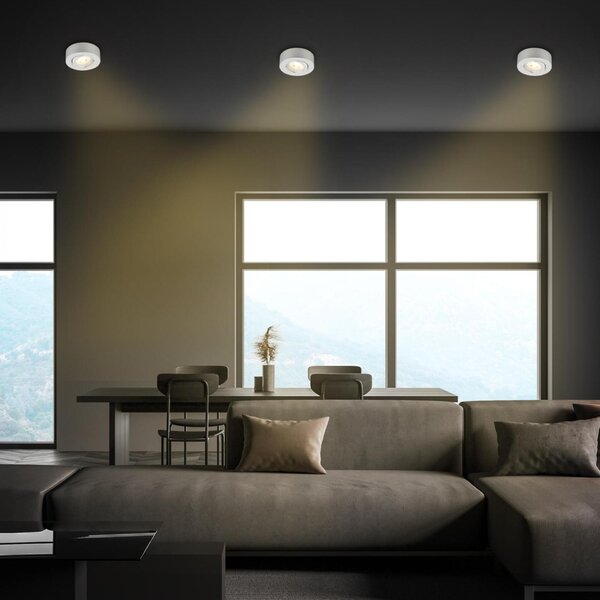 BRILONER LED vestavné / přisazené bodové svítidlo – pr.90mm, 5W, 230V, teplá bílá, nastavitelné, matný chrom 7991014