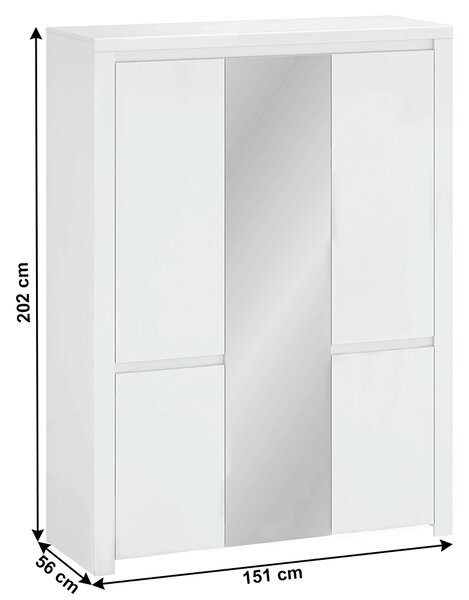 Šatní skříň Lafer 5D (bílá) (se zrcadlem)