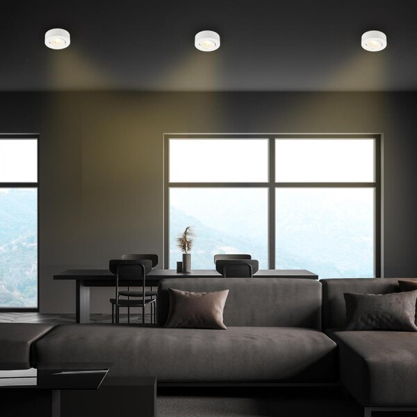 BRILONER LED vestavné / přisazené bodové svítidlo – pr.90mm, stmívatelné, 5W, 230V, teplá bílá, nastavitelné, bílá 7990016