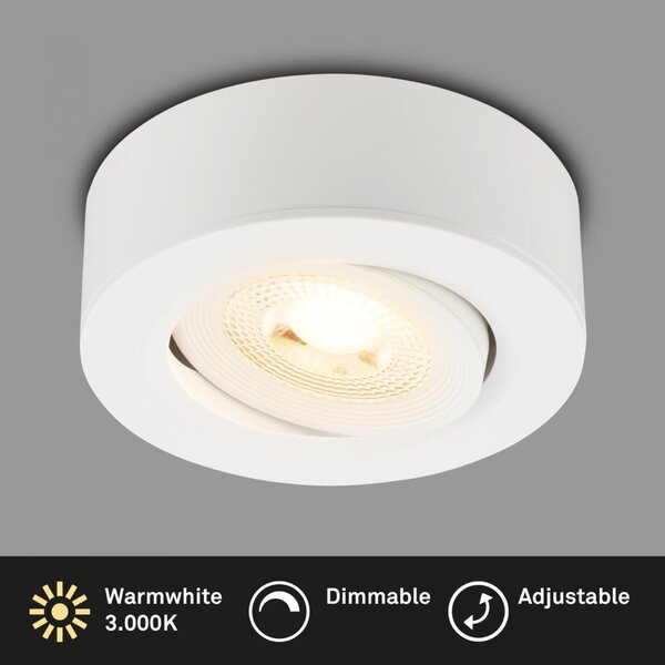 BRILONER LED vestavné / přisazené bodové svítidlo – pr.90mm, stmívatelné, 5W, 230V, teplá bílá, nastavitelné, bílá 7990016