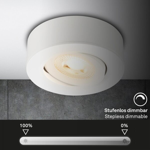 BRILONER LED vestavné / přisazené bodové svítidlo – pr.90mm, stmívatelné, 5W, 230V, teplá bílá, nastavitelné, bílá 7990016