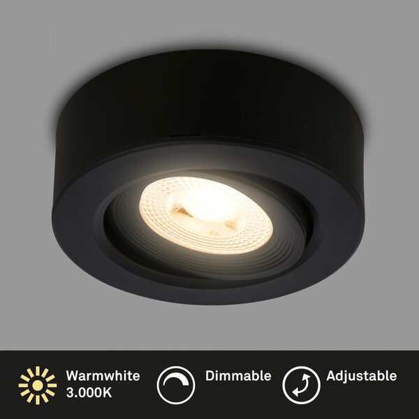 BRILONER LED vestavné / přisazené bodové svítidlo – pr.90mm, stmívatelné, 5W, 230V, teplá bílá, nastavitelné, černá 7990015