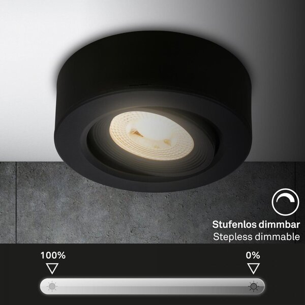 BRILONER LED vestavné / přisazené bodové svítidlo – pr.90mm, stmívatelné, 5W, 230V, teplá bílá, nastavitelné, černá 7990015