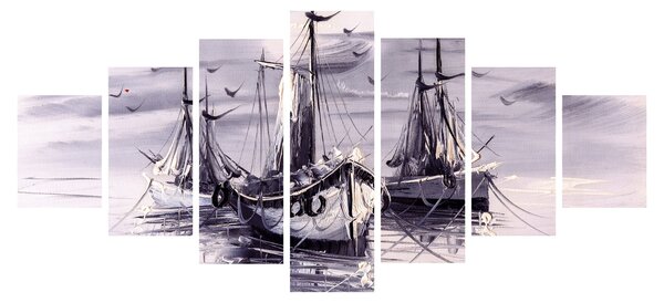 Obraz - Přístav, olejomalba (210x100 cm)