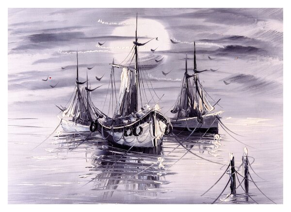 Obraz - Přístav, olejomalba (70x50 cm)