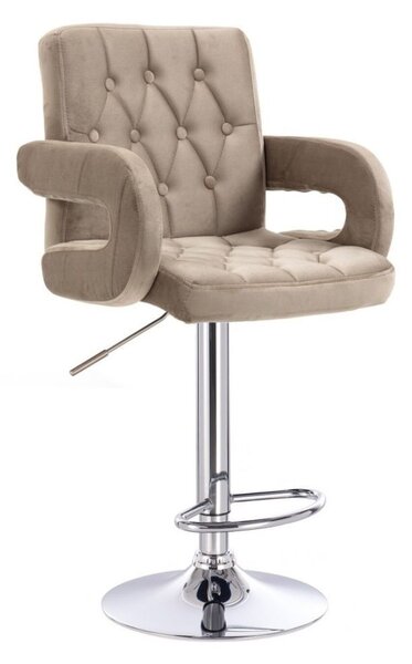 LuxuryForm DESIGN Barová židle BOSTON VELUR na stříbrné kulaté podstavě - latte