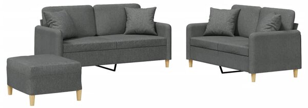 3dílná sedací souprava s polštáři tmavě šedá textil 3202111