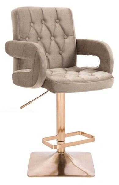 LuxuryForm DESIGN Barová židle BOSTON VELUR na zlaté hranaté podstavě - latte