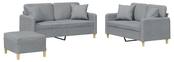 3dílná sedací souprava s polštáři světle šedá textil 3202110