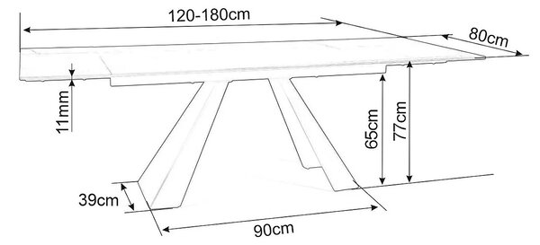 Rozkládací jídelní stůl 120-180 cm Shelia (šedá + černá) (pro 4 až 8 osob)