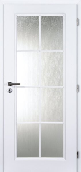 Interiérové dveře Doornite Elida - lak Doornite struktura bílá, sklo kůra čirá, pravé "80", zámek pro BB, voština