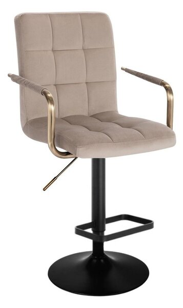 LuxuryForm DESIGN Barová židle VERONA GOLD VELUR na černé kulaté podstavě - latte