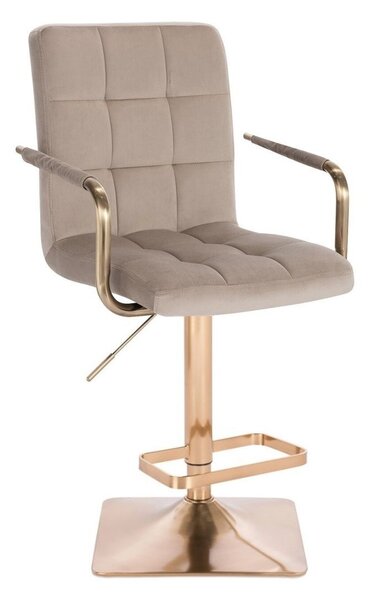 LuxuryForm DESIGN Barová židle VERONA GOLD VELUR na zlaté hranaté podstavě - latte