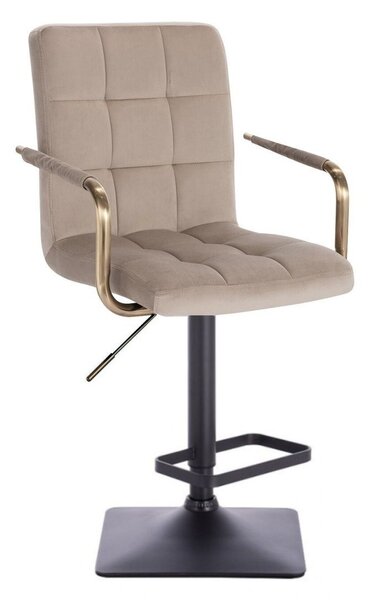 LuxuryForm DESIGN Barová židle VERONA GOLD VELUR na černé hranaté podstavě - latte