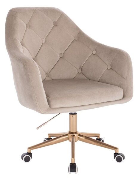 LuxuryForm DESIGN Křeslo ANDORA VELUR na zlaté podstavě s kolečky - latte